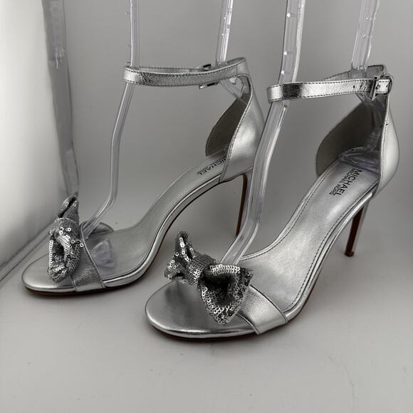 Michael Kors Paris Women's Size 6.5M Silver Sequin Heels Ankle Strap Sandal NWOB - Picture 5 of 10